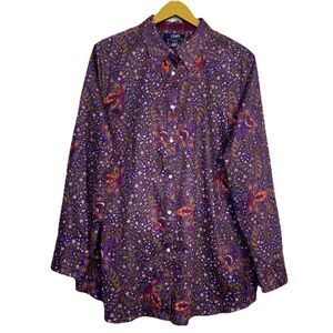 NEW Ralph Lauren CHAPS Womens No Iron Floral Paisley Button Up Shirt 2X Purple